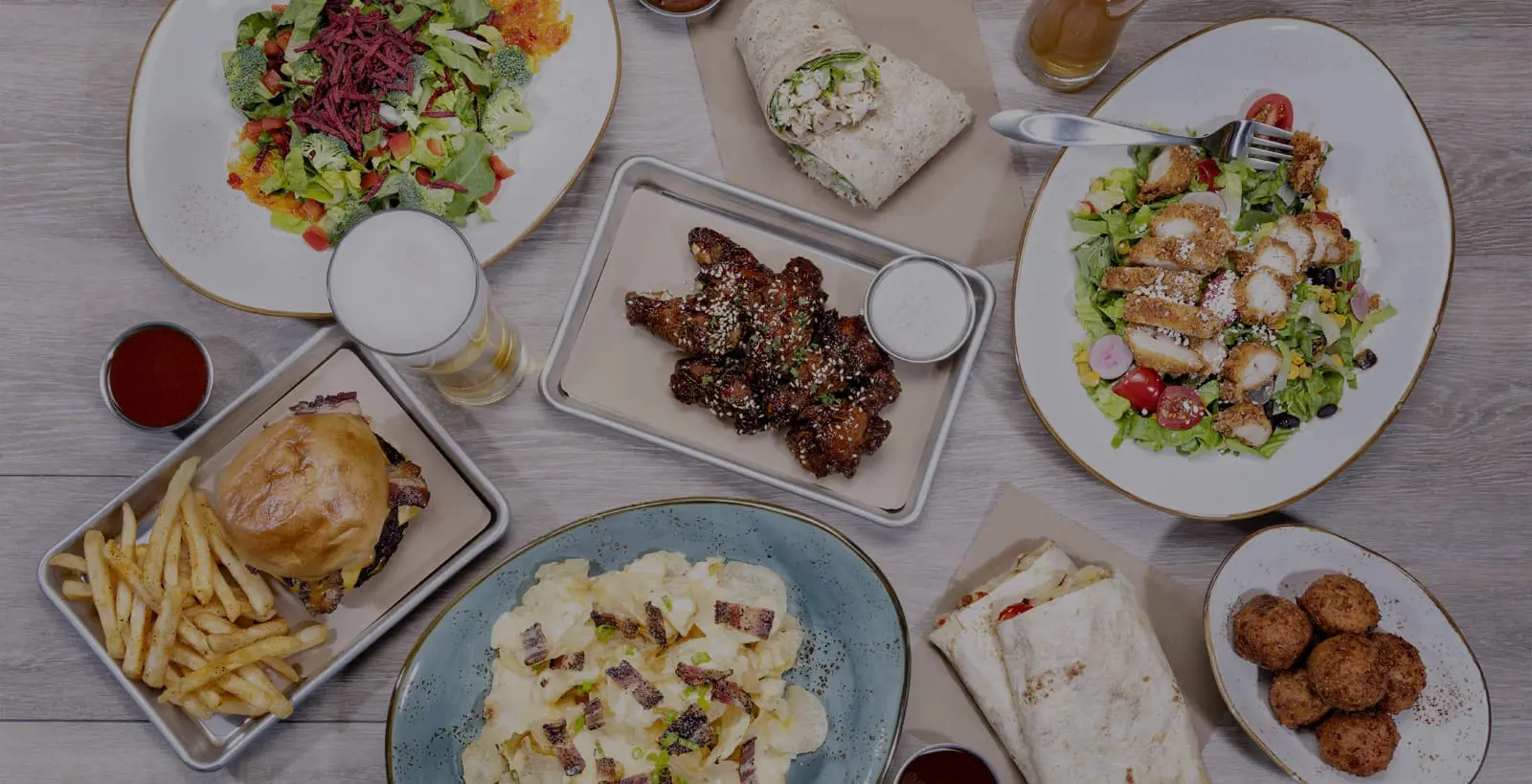 Overhead view of assorted menu items